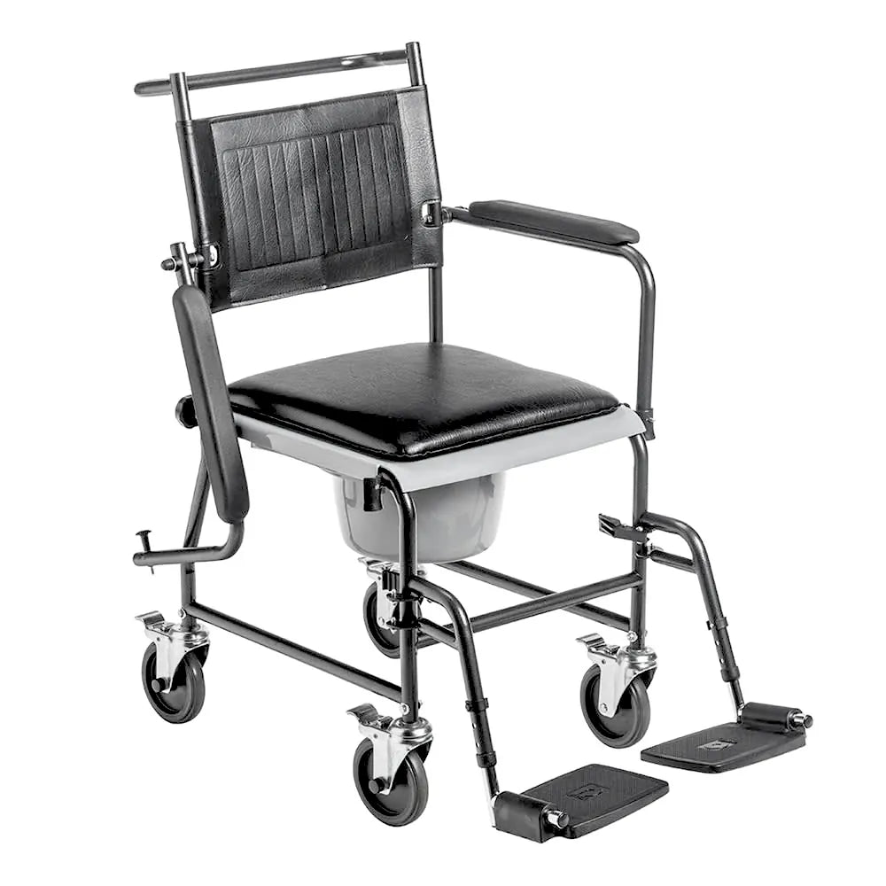 Upholstered Drop Arm Wheeled Commode