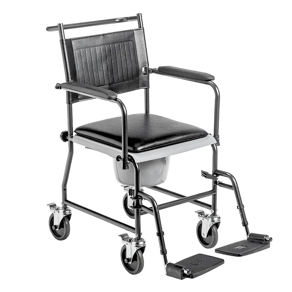 Upholstered Drop Arm Wheeled Commode with Footrests