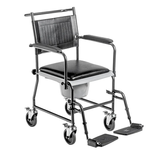 Upholstered Drop Arm Wheeled Commode with Footrests