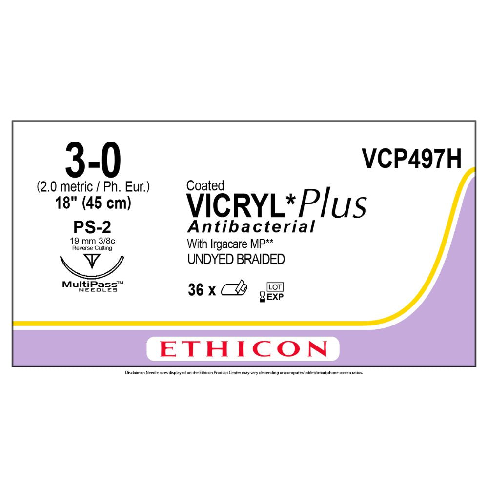 COATED VICRYL® Plus Antibacterial (polyglactin 910) Suture VCP497G, (3-0 w/PS-2 Needle)