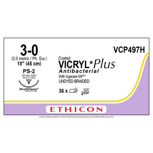 COATED VICRYL® Plus Antibacterial (polyglactin 910) Suture VCP497G, (3-0 w/PS-2 Needle)