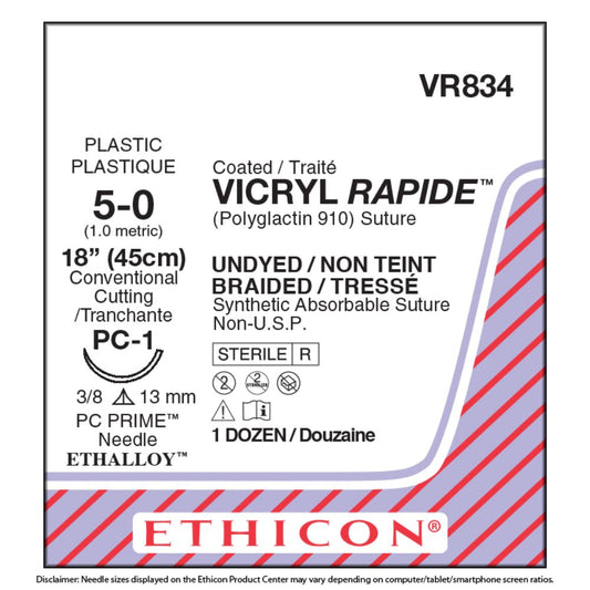 VICRYL RAPIDE™ (Polyglactin 910) Suture VR834 (5-0, 18", PC-1 Needle)