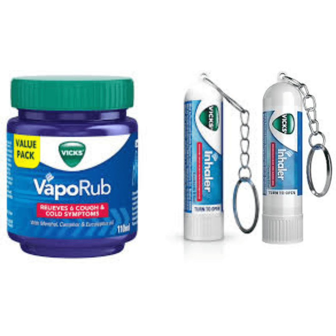 Vicks Vaporub &amp; Inhaler Relieves Blocked Nose Cold Relief  1 Vaporub+2 inhalers