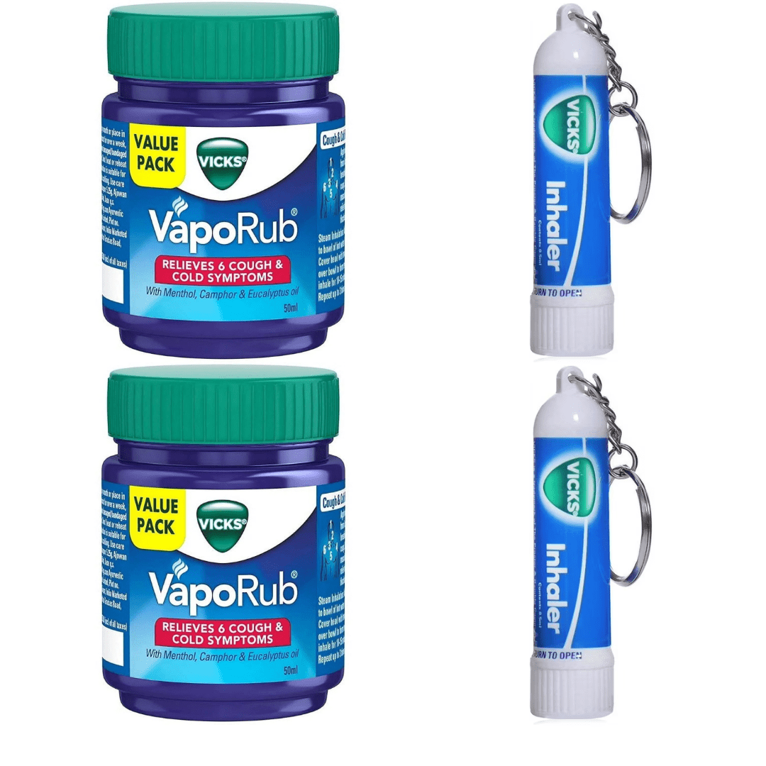 Vicks Vaporub &amp; Inhaler Relieves Blocked Nose Cold Relief  2 Vaporub+2 inhalers