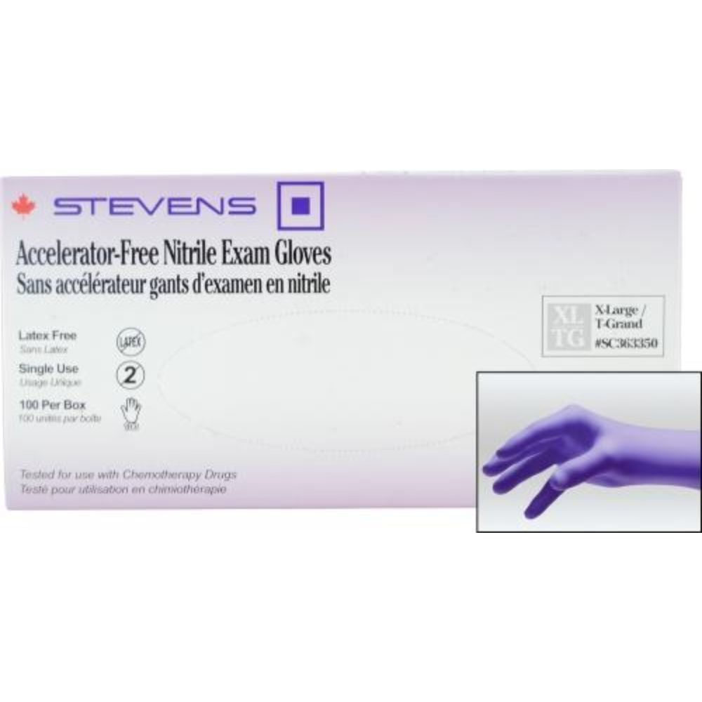 Stevens Accelerator-Free Nitrile Exam Gloves, Powder‑Free, Non‑Sterile, X-Large (Box 100 pcs)