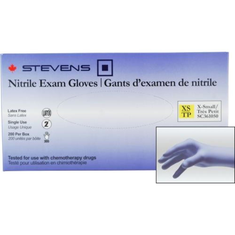 Stevens Nitrile Exam Gloves, Powder‑Free, Non‑Sterile, X-Small (Box 200)