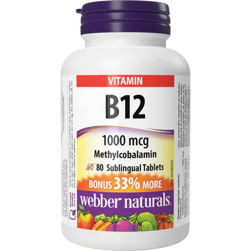 Webber Naturals Vitamin B12 Sublingual Tablets - 1000 mcg - 80's