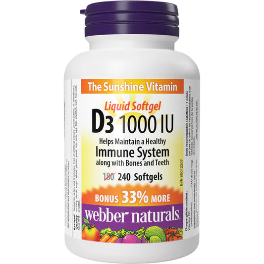 Webber Naturals Vitamin D3 Liquid Softgels - 1000 IU - 375's