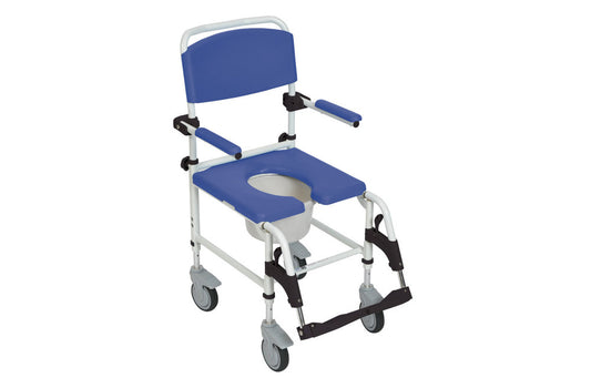 Aluminum Rehab Shower Commode Chair with Four Rear-locking Casters