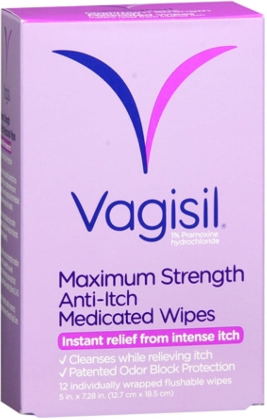 Vagisil Anti-Itch Medicated Wipes 12 Each (Pack of 4)