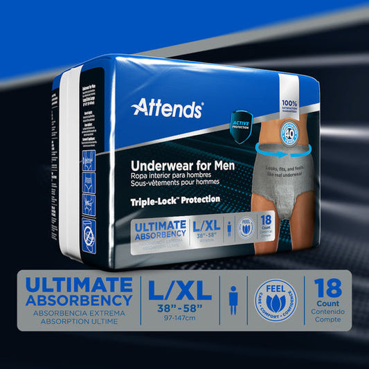 Attends Discreet Men's Underwear, Large/X-Large