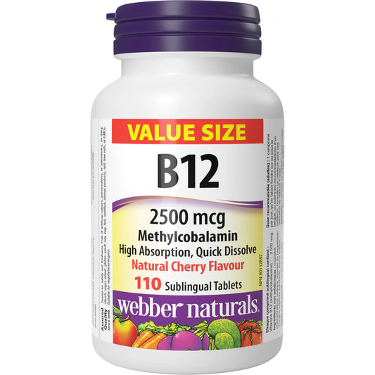 Webber Naturals Vitamin B12 Methylcobalamin Sublingual Tablets - 2500mcg - 110's