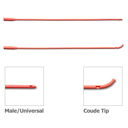 Bx/12  Intermittent Red Rubber Latex Catheter, Size 20Fr 16In