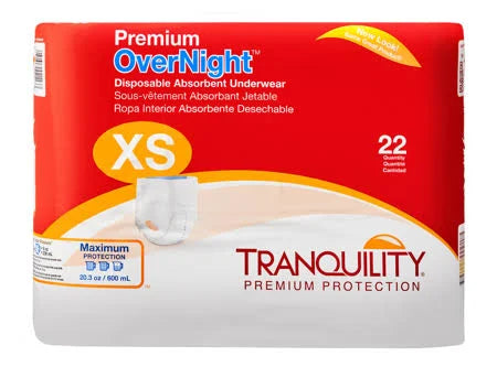 Tranquility Prem. Night Protective Underwear, Extra Small (17 to 28 in./65-85lbs)-88/Case