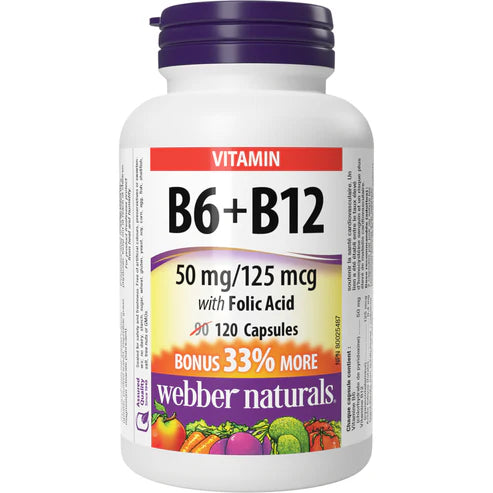 Webber Naturals Vitamin B6+B12 Capsules - 50 mg/125 mcg - 120's