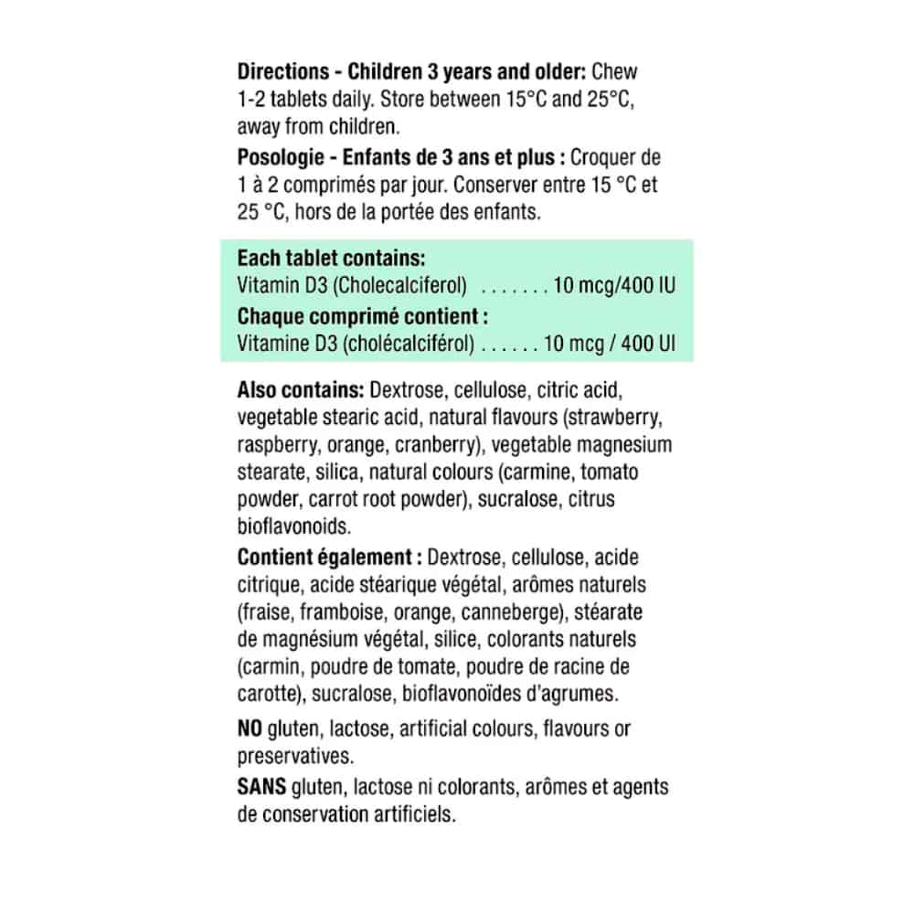 vitamin D 400 IU kids chewable tablets Canada