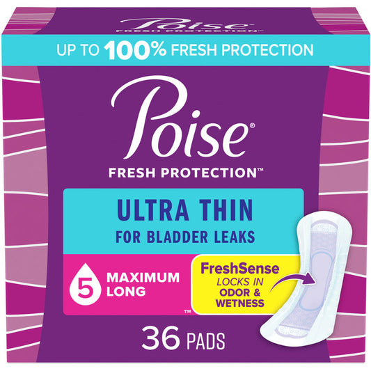 Poise Ultra Thin Postpartum Incontinence Pads, Moderate Absorbency, Regular Length, 36 Count