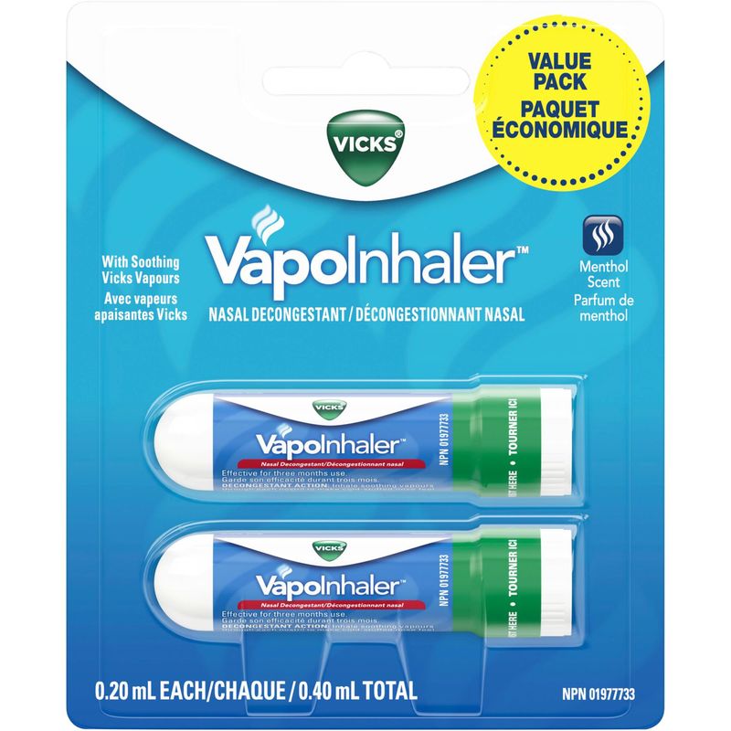 VapoInhaler Nasal Decongestant Inhaler, Menthol Scent, 0.20 mL each