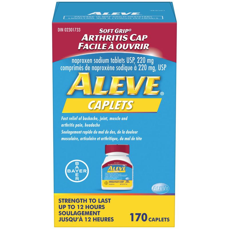 ALEVE Pain Relief Caplets With Easy Open Soft Grip Arthritis Cap, Up To 12-Hour Relief, Naproxen Sodium 220mg, 170 Caplets