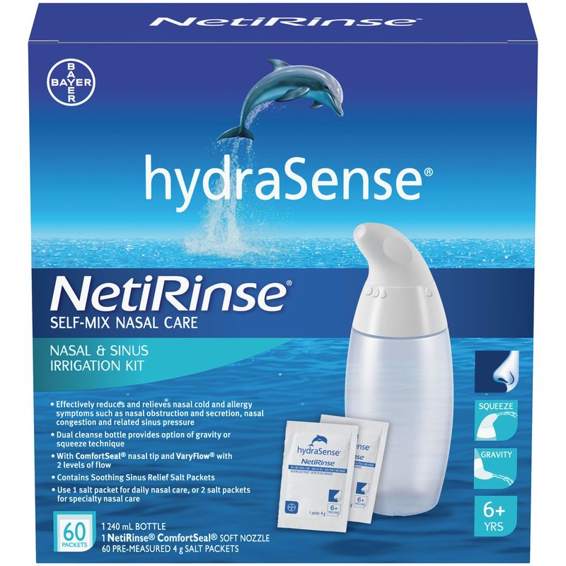 hydraSense NetiRinse 2-in-1 Nasal and Sinus Irrigation Kit, Helps Reduce and Relieve Nasal and Sinus Symptoms, 1 Kit