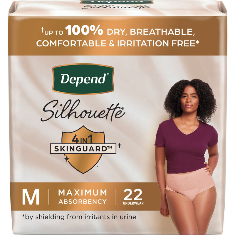 Depend Silhouette Adult Incontinence & Postpartum Underwear for Women, Maximum Absorbency, Medium, Pink