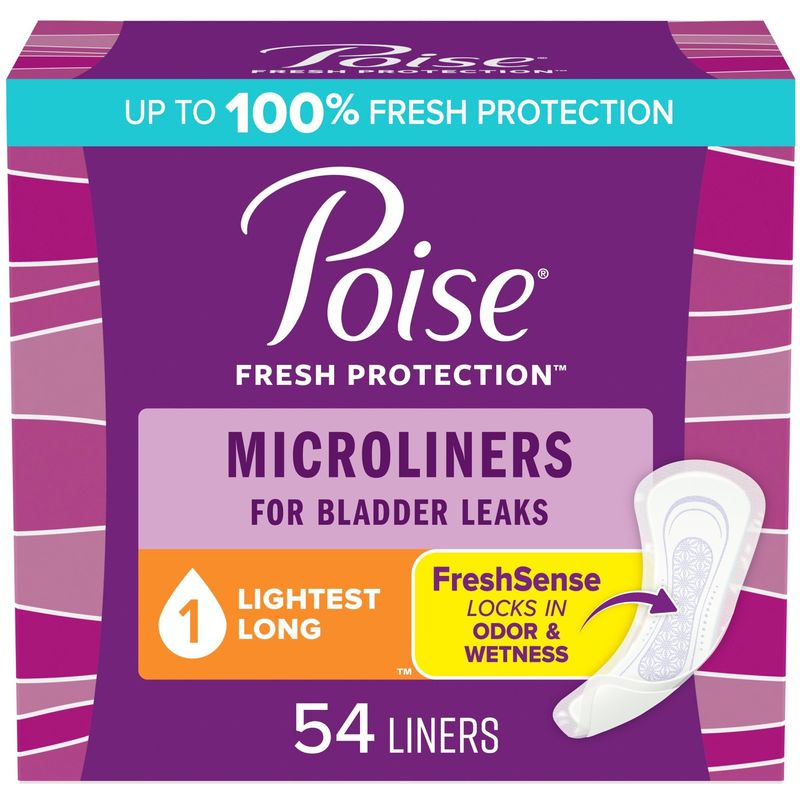 Poise Daily Microliners, Incontinence Panty Liners, 1 Drop Lightest Absorbency, Regular Length