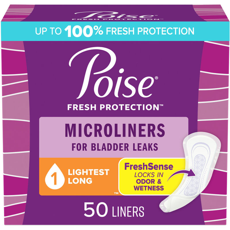 Poise Daily Microliners, Incontinence Panty Liners, 1 Drop Lightest Absorbency, Long Length