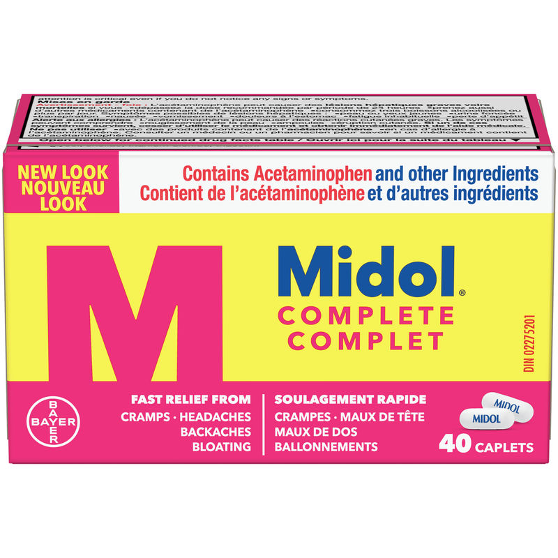 Midol Complete, Fast Multi-Symptom Period pain relief from Cramps, Headache, Backaches and Bloating, 40 Caplets