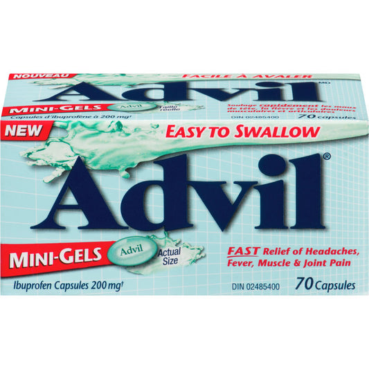 Advil Regular Strength Mini-Gels Ibuprofen Capsules for Headaches and Pain Relief, 200 mg, 70 Count