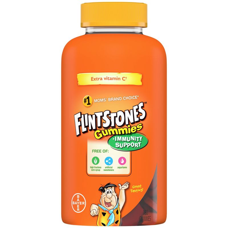 FLINTSTONES Kids Multivitamin Gummies Plus Immunity Support- Multivitamins for Kids, Kids Multivitamin Gummy With Zinc and Extra Vitamin C‡, Free of Artificial Sweeteners, Free of Aspartame, Free of Synthetic FD&C Dyes, 180 Gummies