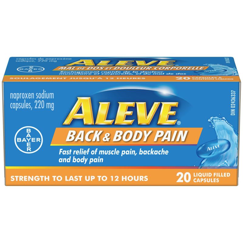 ALEVE Back and Body Pain Relief Liquid Gels, Up to 12 Hour Relief, Naproxen Sodium 220mg, 20 Liquid Gel Capsules