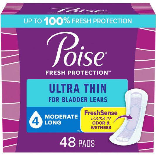 Poise Ultra Thin Incontinence Pads, Moderate Absorbency, Long Length