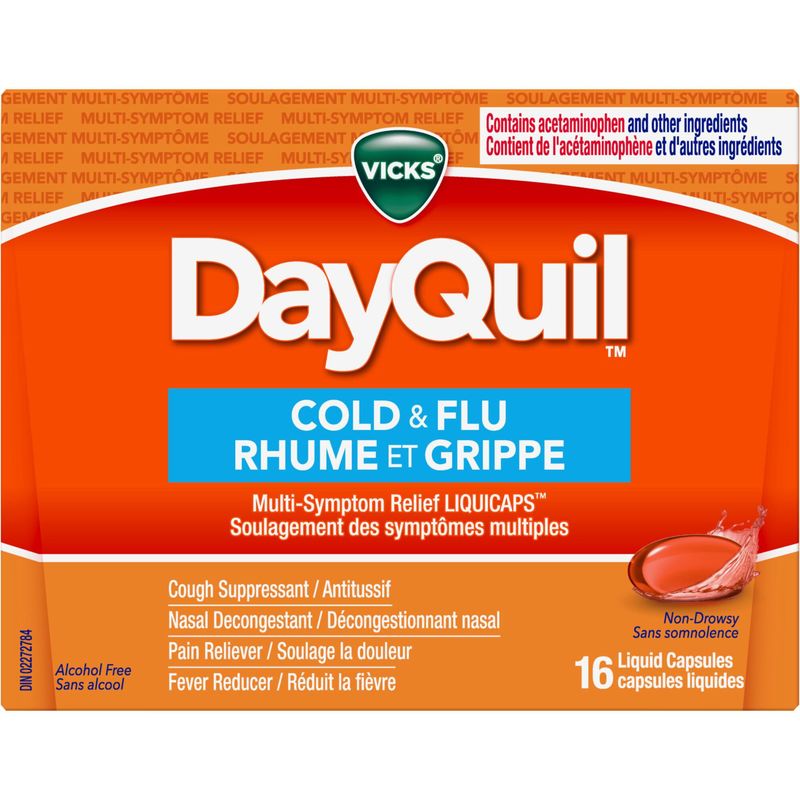 DayQuil Cold & Flu Multi-Symptom Relief Non-Drowsy Liquid Capsules, 16 Count