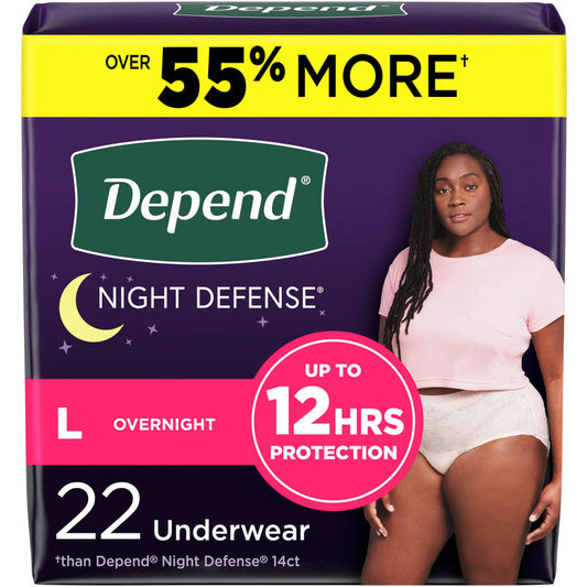 Night Defense Adult Incontinence Underwear for Women, Disposable, Overnight, Large, Blush (Packaging May Vary)