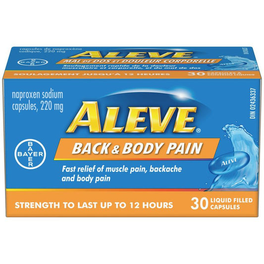 ALEVE Back and Body Pain Relief Liquid Gels, Up to 12 Hour Relief, Naproxen Sodium 220mg, 30 Liquid Gel Capsules