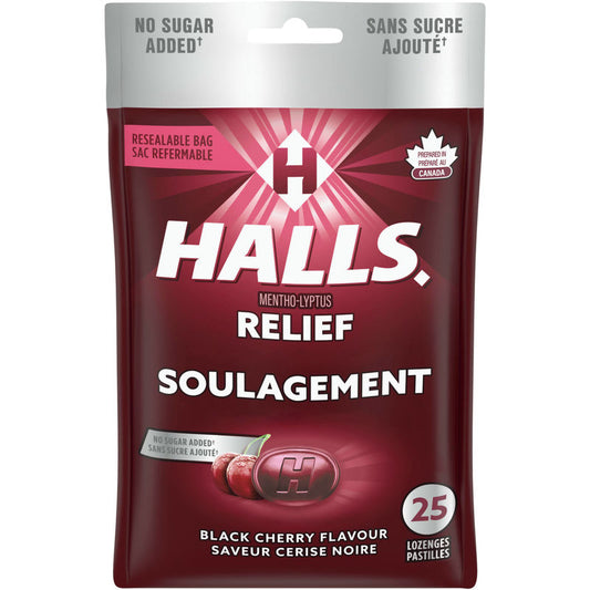 Halls Relief Mentho-Lyptus Black Cherry Flavour, 25 Cough Drops