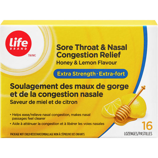 Sore Throat & Nasal Congestion Relief Extra Strength Honey & Lemon