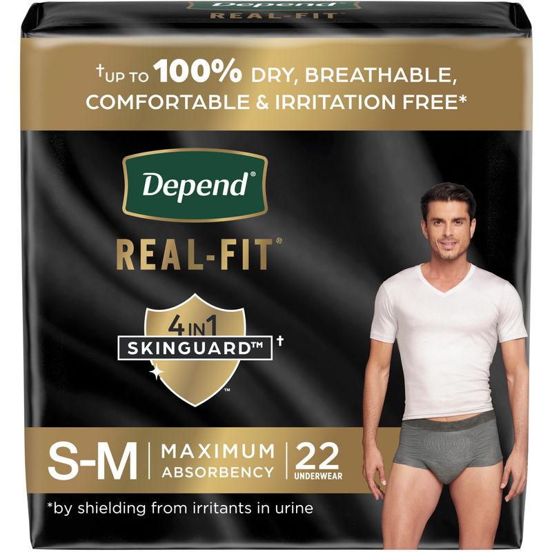 Depend Real Fit Incontinence Underwear for Men, Disposable, Maximum Absorbency, Small/Medium, Grey