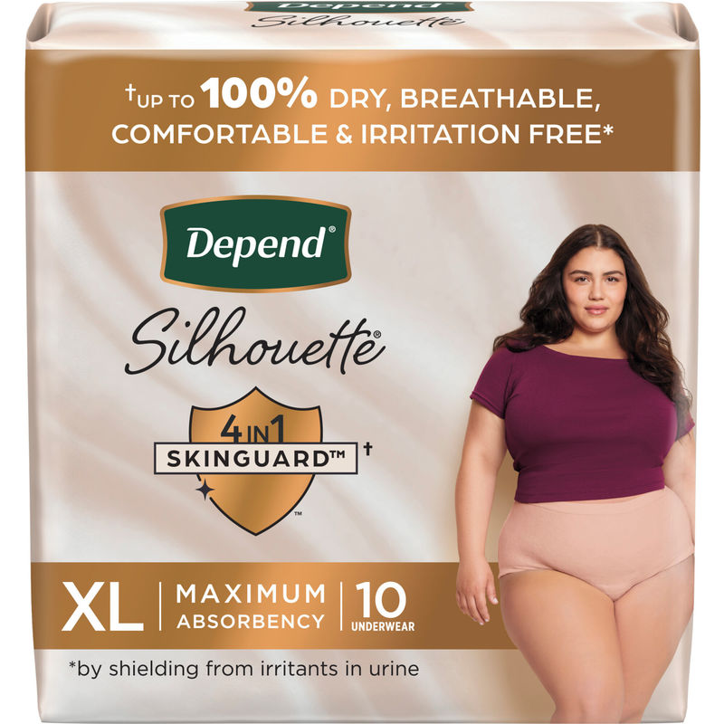 Depend Silhouette Adult Incontinence and Postpartum Underwear for Women, Extra-Large, Maximum Absorbency, Pink