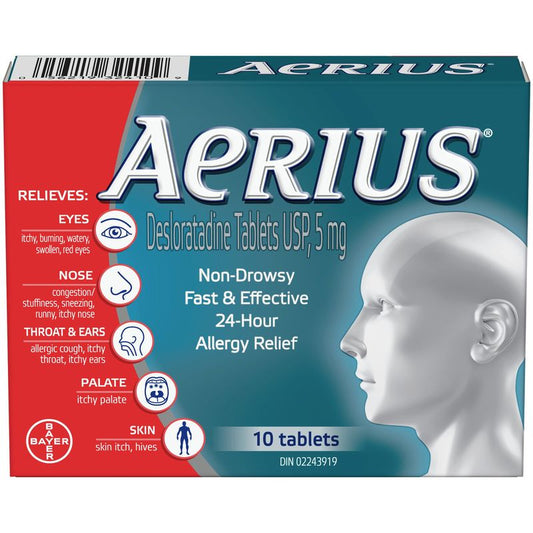 Aerius Allergy Medicine, Fast Relief, 24-Hour, Non-Drowsy, 15 Symptoms, 10 Tablets