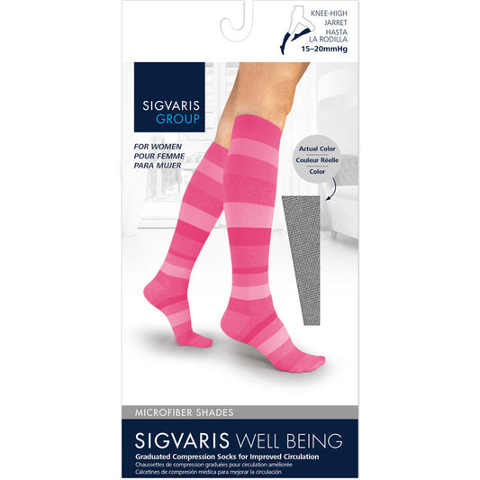 Microfiber Shades Compression Socks, Women, Pink Stripe - Size C