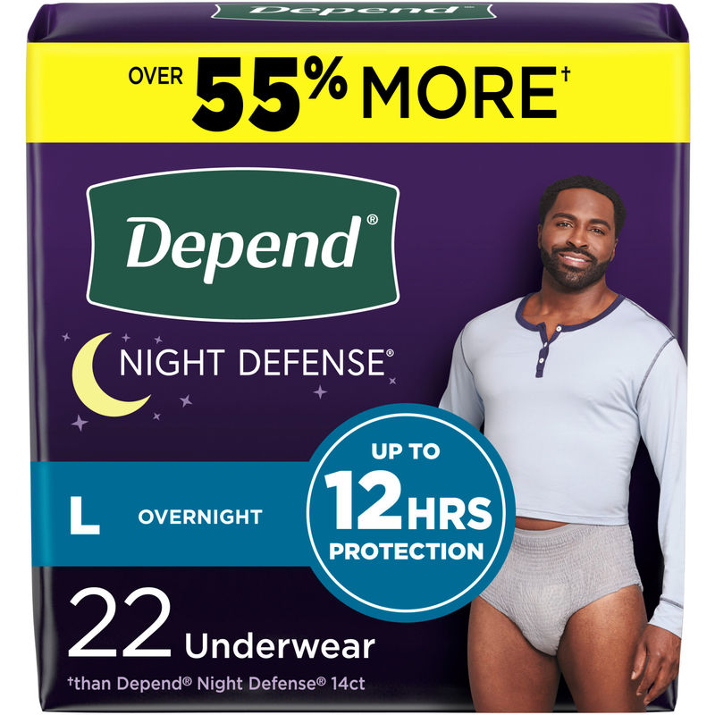 Night Defense Adult Incontinence Underwear for Men, Disposable, Overnight, Large, Grey