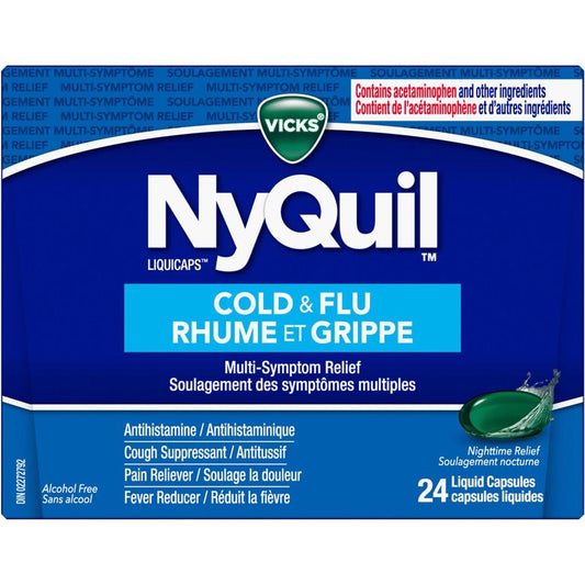 NyQuil Cold & Flu Multi-Symptom Relief Liquid Capsules, 24 Count