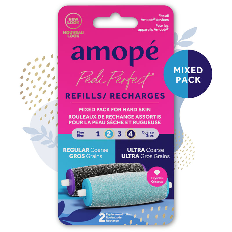 Amopé® Pedi Perfect™ Mixed Pack Roller Heads Ultra Coarse & Regular Coarse, 2 refills