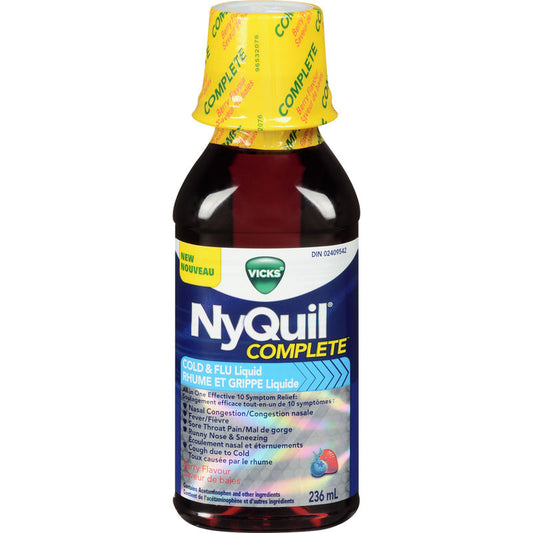 NyQuil COMPLETE Cold, Flu, and Congestion Medicine, 236 mL, Berry Flavour