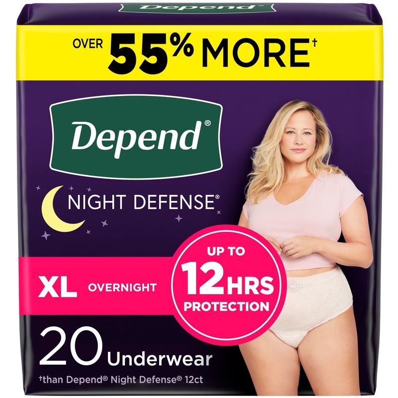 Night Defense Adult Incontinence Underwear for Women, Disposable, Overnight, Extra-Large, Blush (Packaging May Vary)