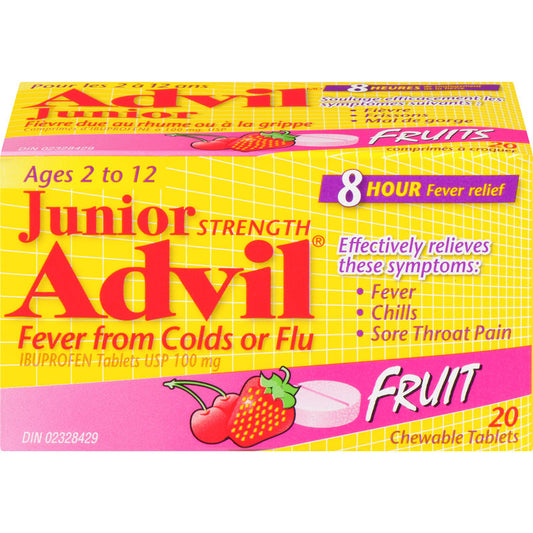 Junior Strength Advil Fever Relief from Colds or Flu Ibuprofen Chewable Tablets, Fruit, 20 Count