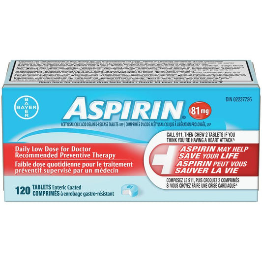 ASPIRIN 81mg, Daily Low Dose Enteric Coated Tablets, 120 Tablets