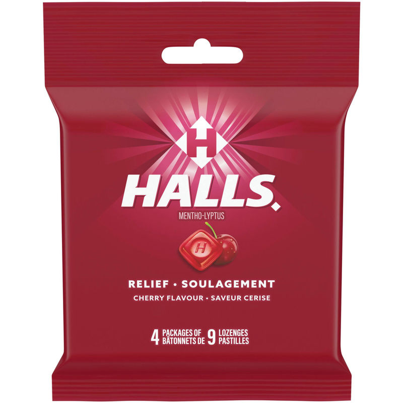 Halls Relief Mentho-lyptus Cherry Flavour, 4 x 9 Cough Drops Multipack