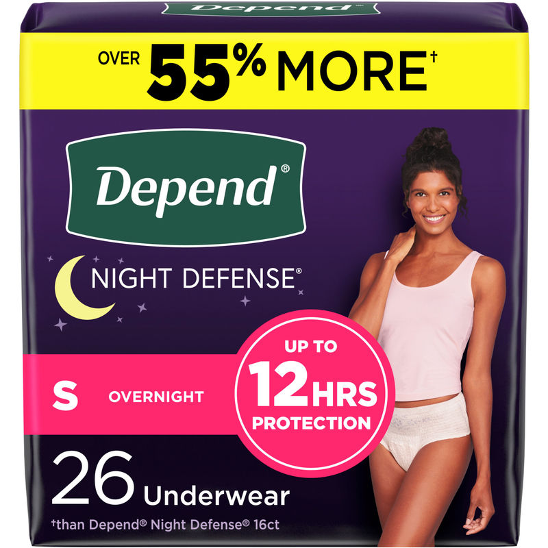 Night Defense Adult Incontinence Underwear for Women, Disposable, Overnight, Small, Blush (Packaging May Vary)